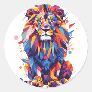 Sticker Rond Lion géométrique coloré