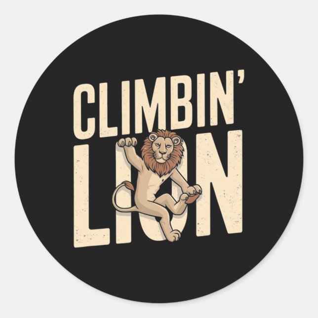 Sticker Rond Lion grimpeur - Grimpeur drôle  (Devant)