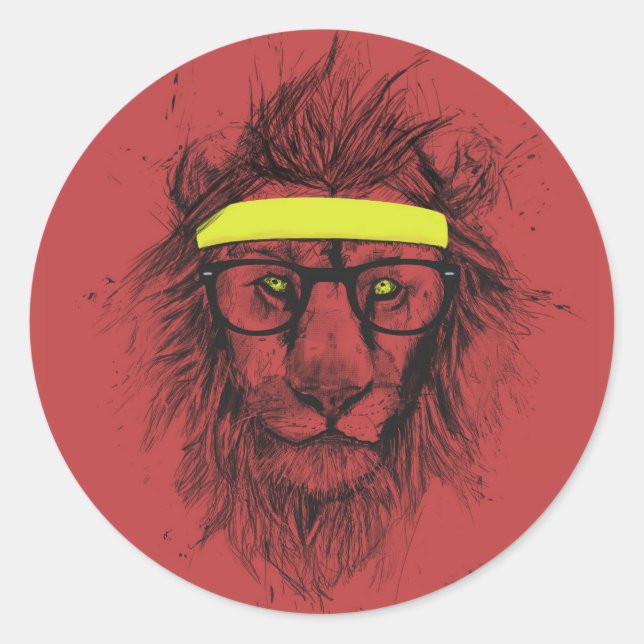 Sticker Rond lion hipster (rouge) (Devant)