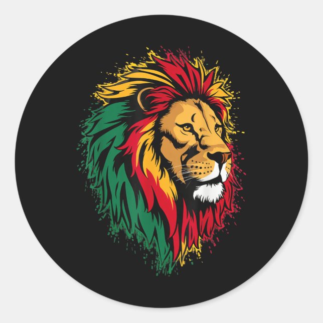 Sticker Rond Lion Jamaïcain Rasta Drapeau Lion De Judah Re (Devant)