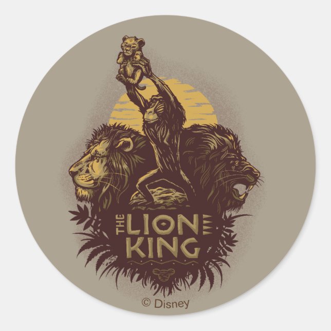 Sticker Rond Lion King | Rafiki présente Simba Woodcut Design (Devant)