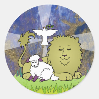 Sticker Rond Lion Lamb and Dove