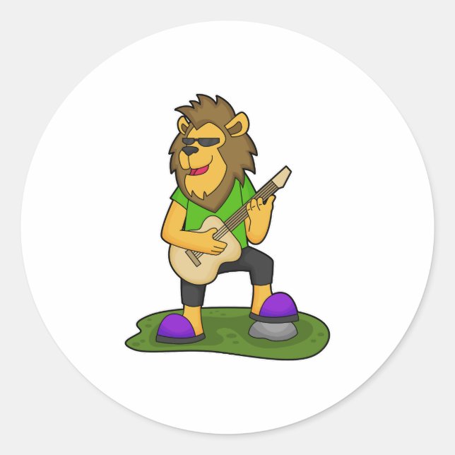 Sticker Rond Lion musicien guitare (Devant)