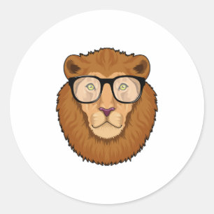 Sticker Rond Lion Nerd avec lunettes