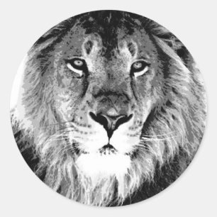 Sticker Rond Lion noir et blanc