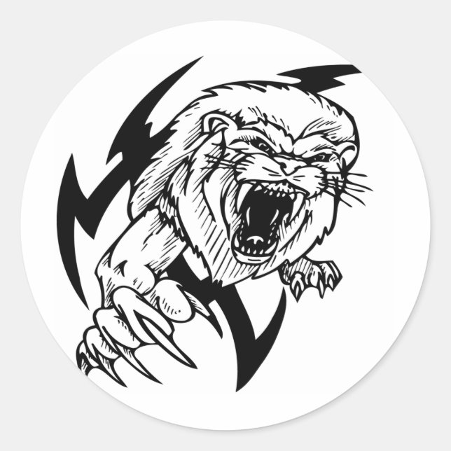 Sticker Rond Lion noir et blanc (Devant)