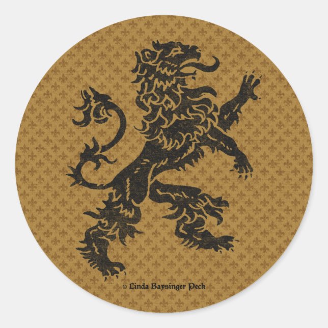 Sticker Rond Lion rampant noir et fleur de Lis (Devant)