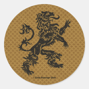 Sticker Rond Lion rampant noir et fleur de Lis