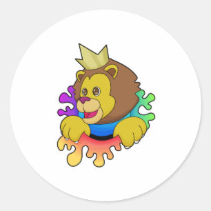 Sticker Rond Lion roi avec couronne
