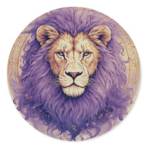 Lion royal avec du mauve et des accents cosmiques