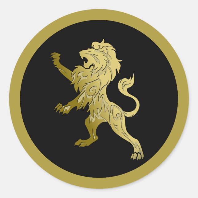 Sticker Rond Lion royal d'or noir (Devant)