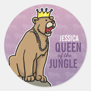 Sticker Rond Lioness Queen of the Jungle, Ajouter Nom Purple
