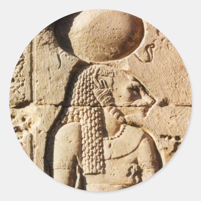 Sticker Rond Lionne de Sekhmet hiéroglyphique (Devant)