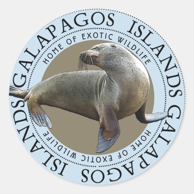 Sticker Rond Lions de la mer des îles Galapagos (Devant)