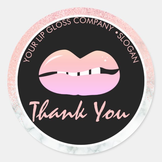 Sticker Rond Lip Gloss Business Logo Marbre Parties scintillant (Devant)