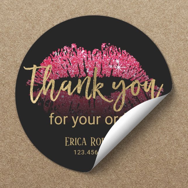 Sticker Rond Lip LipStick Business Gold Script Merci (Créateur téléchargé)