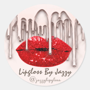 Sticker Rond Lipgloss Par IG Rose Red Drift Produit Cosmétique
