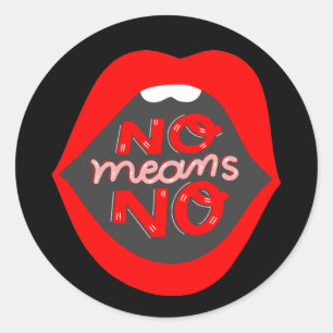 Sticker Rond lips pop art pas moyen pas de consentement sensibi
