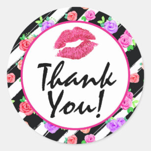 Sticker Rond Lipstick Distributeur Glam Rose Kiss Lips Merci