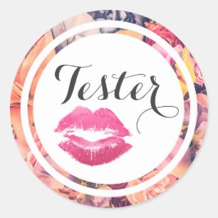 Sticker Rond Lipstick Distributeur Produit Tester Floral Kiss