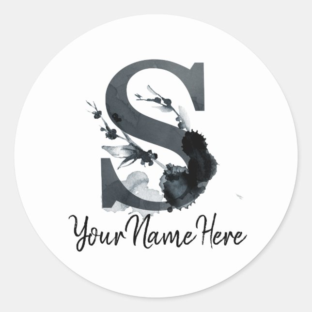 Sticker Rond Liquide floral Monogramme S Herbe foncée (Devant)