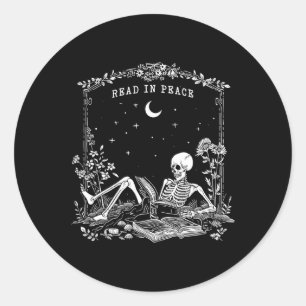 Sticker Rond Lire En Paix Enseignant Éffrayant Skeleton Trick T