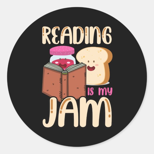 Sticker Rond Lire est ma confiture drôle J'aime lire des livres (Devant)