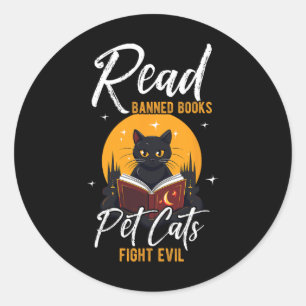 Sticker Rond Lire Livres Interdits Pet Cats Combattre Le Mal Lu