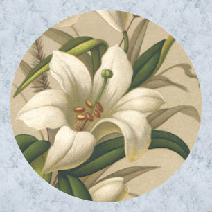 Sticker Rond Lis de Pâques vintage, fleurs victoriennes en fleu