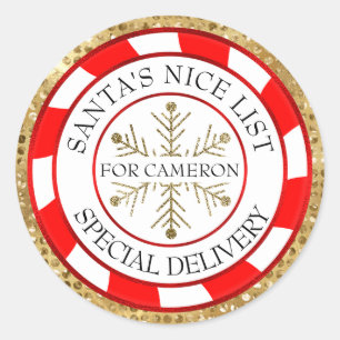 Sticker Rond Liste de bons enfants de Père Noël - Joint doré -