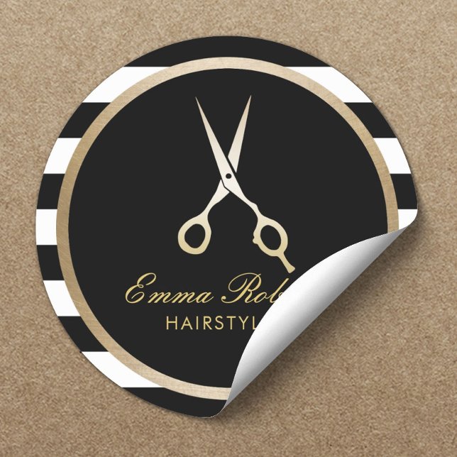 Sticker Rond Liste de cheveux Elégant ciseau or Stripes moderne (Créateur téléchargé)