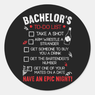Sticker Rond Liste de choses à faire pour un enterrement de vie