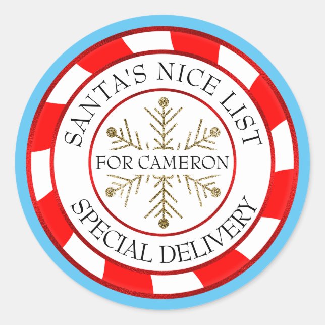 Sticker Rond Liste de gentils de Père Noël Nom personnalisé Noë (Devant)