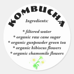 Sticker Rond Liste de Kombucha d'autocollants d'ingrédients