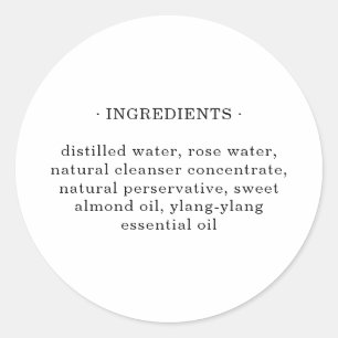 Sticker Rond Liste des ingrédients des produits de beauté cosmé