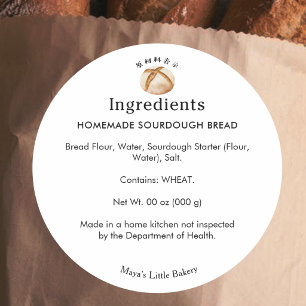 Sticker Rond Liste d'ingrédients pour pain au levain rustique P