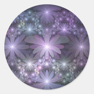 Sticker Rond Lit de fleurs Art Fractal Abstrait tendance brilla