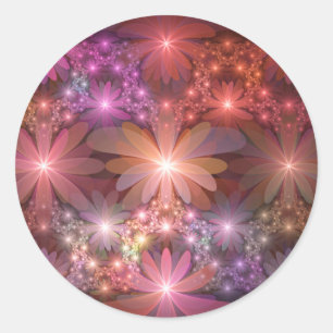 Sticker Rond Lit De Fleurs Coloré Brillant Art Fractal Abstrait