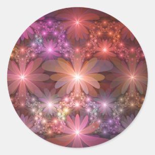 Sticker Rond Lit De Fleurs Coloré Brillant Art Fractal Abstrait