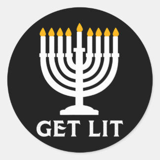 Sticker Rond Lit Hanoukka Menorah