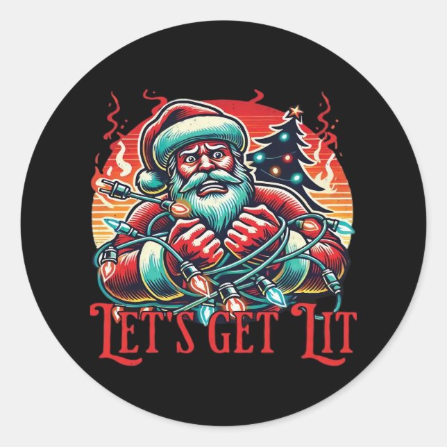 Sticker Rond Lit Père Noël Vibe de Noël classique (Devant)