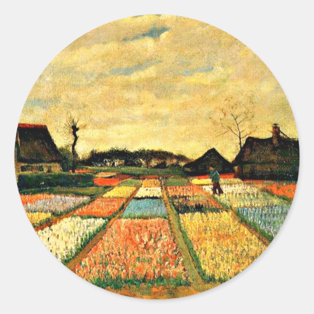 Sticker Rond Lits de fleurs en Hollande par Vincent van Gogh (Devant)