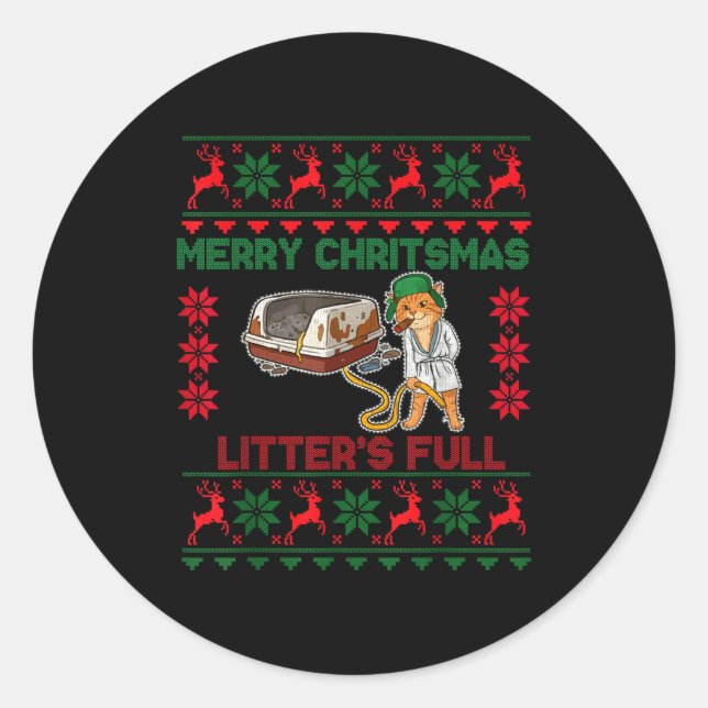 Sticker Rond Litter's Full Merry Christmas Funny Cat Lover Ugly (Devant)
