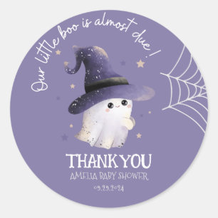 Sticker Rond Little Boo Halloween fantôme violet baby shower