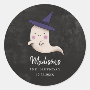 Sticker Rond Little Boo Halloween Witch Fête d'Anniversaire