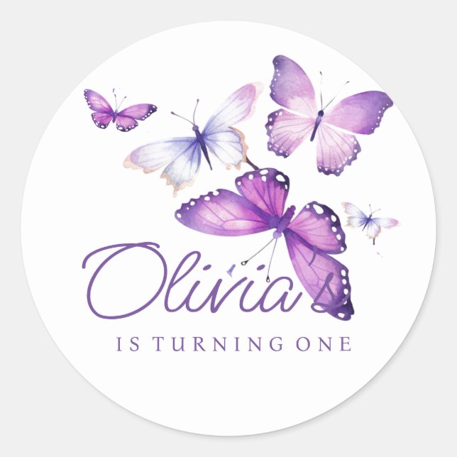 Sticker Rond Little Butterfly Girl 1er anniversaire (Devant)