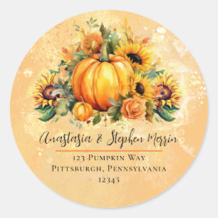 Sticker Rond Little Citrouille Sunflowers Fall Adresse de retou