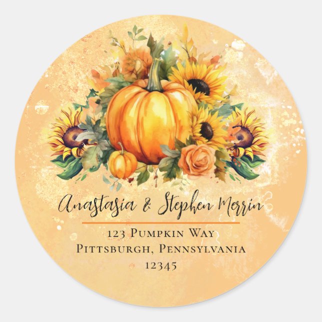 Sticker Rond Little Citrouille Sunflowers Fall Adresse de retou (Devant)