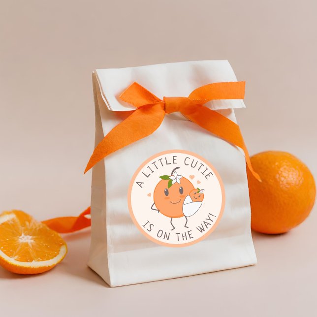 Sticker Rond Little Cutie En route | Baby shower orange migre (Créateur téléchargé)