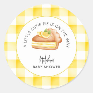 Sticker Rond Little Cutie Pie Jaune En vichy Plaid Baby shower
